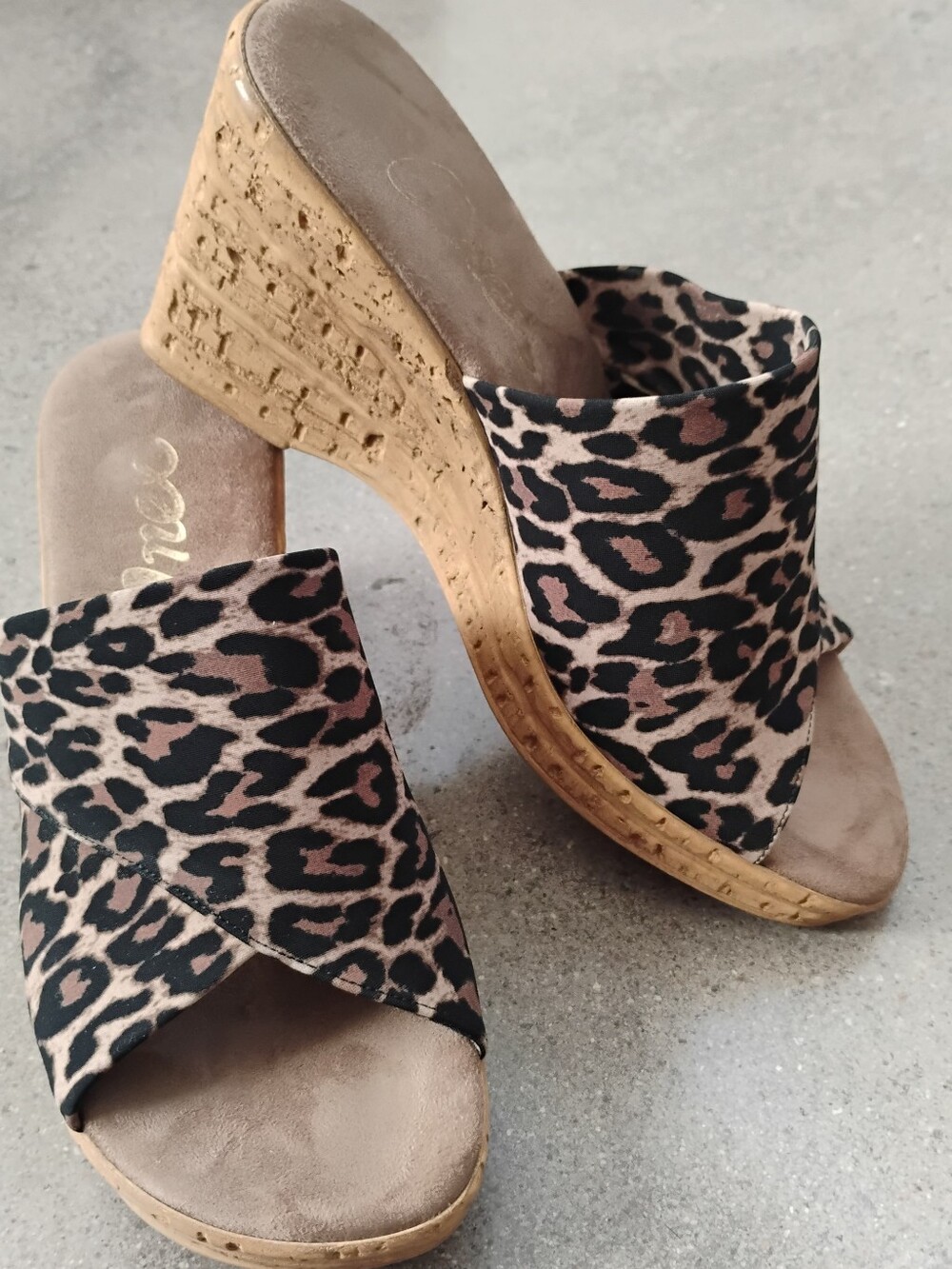 Onex Leopard-Print Cork Wedge Slides - Black, Brown & Tan